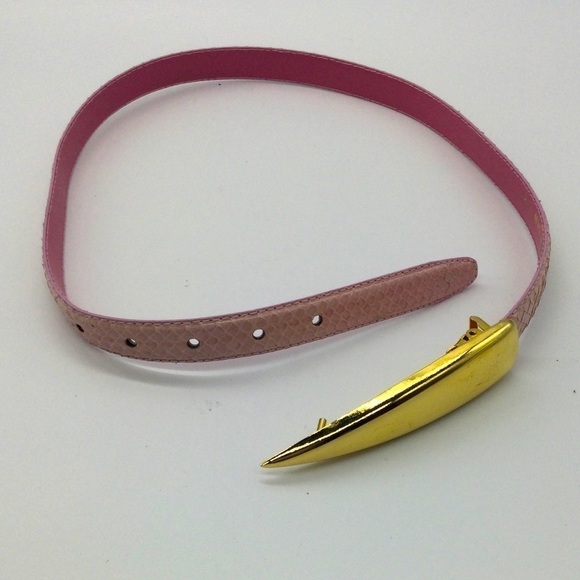 Vintage Pink snakeskin leather belt gold buckle 80s 90s western rodeo cowboy 30 main image 6